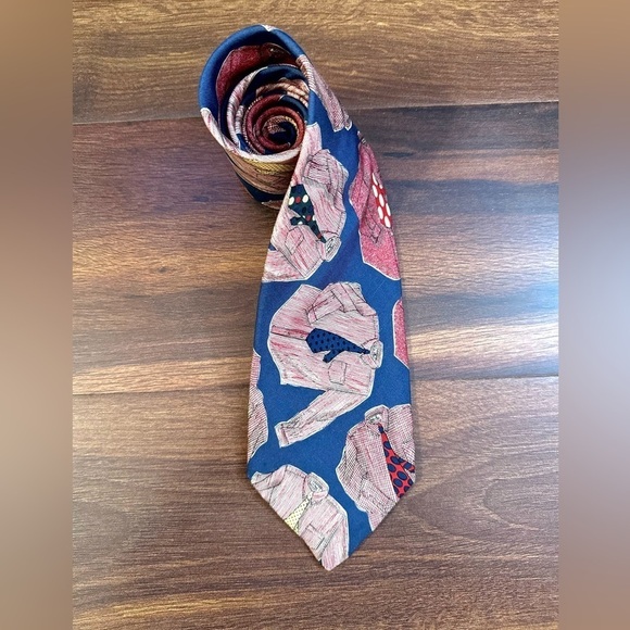 BROOKS BROTHERS Navy Blue Silk Printed Shirt Design Necktie - Picture 1 of 8